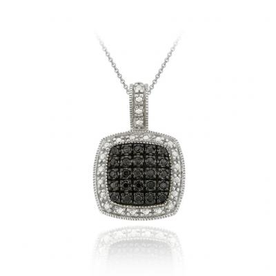 Sterling Silver 1/4ct TDW Black Diamond Square Pendant