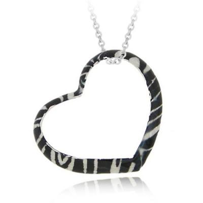 Sterling Silver Enamel Zebra Pattern Heart Pendant