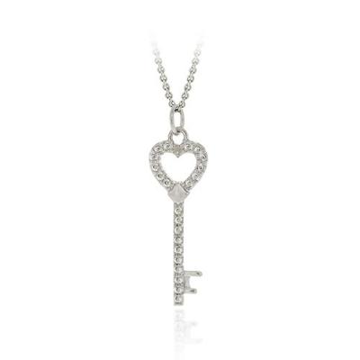 Sterling Silver Diamond Accent Designer Heart Key Pendant
