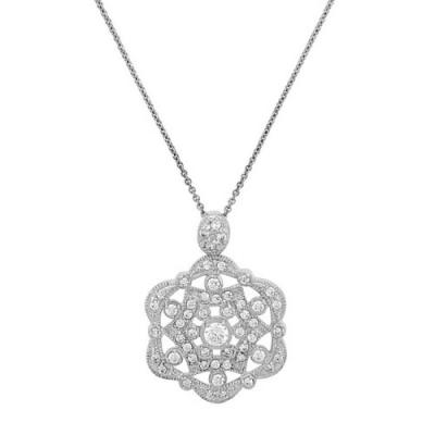 Sterling Silver Filigree CZ Flower Medallion