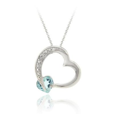 Sterling Silver Blue Topaz & Diamond Accent Floating Open Heart Pendant