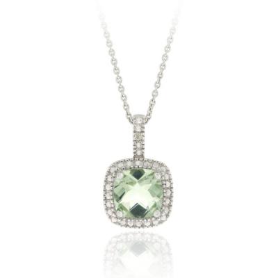 Sterling Silver Green Amethyst & Diamond Accent Square Pendant