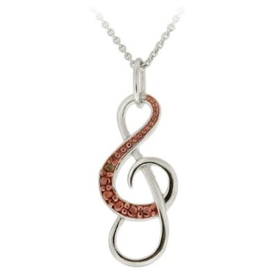 Sterling Silver Two-Tone Rose Gold Champagne Diamond Accent Musical Note Necklace
