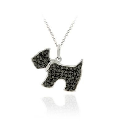 Sterling Silver Black Diamond Accent Dog Pendant