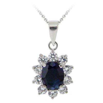 Sterling Silver Blue & Clear CZ Oval Pendant