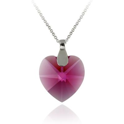 Sterling Silver Fuchsia Swarovski Elements Heart Necklace