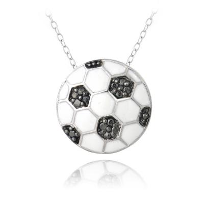 Sterling Silver Black Diamond Accent Enamel Soccer Ball Pendant