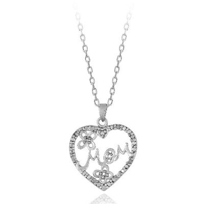 Sterling Silver 1/10ct Diamond MOM Heart Necklace