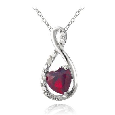Sterling Silver Created Ruby & Diamond Accent Infinity Heart Necklace