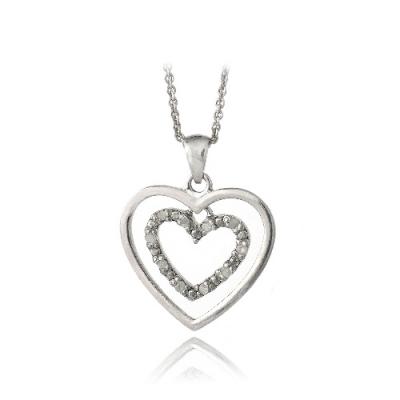 Sterling Silver 1/10ct Diamond Double Hearts Necklace