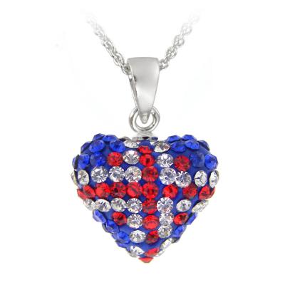 Sterling Silver English Flag Crystal Fireball Heart Necklace