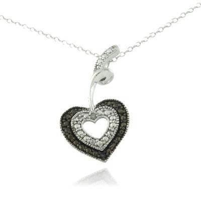 Sterling Silver Black & White Diamond Accent Open Heart Slide  Necklace