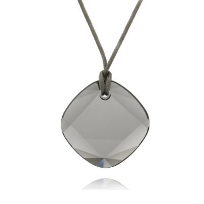 Black Swarovski Element Diamond Shape Necklace w/ Grey 18' Cord Chain