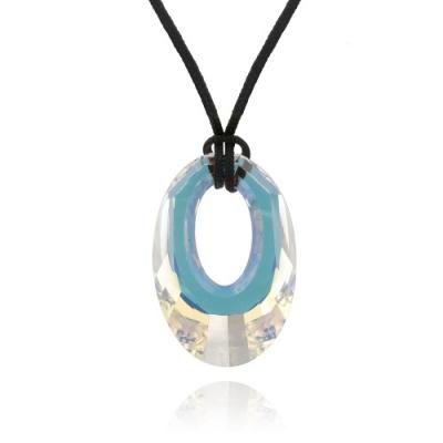 Aurora Borealis Swarovski Element Oval Necklace w/ Black 18' Cord Chain