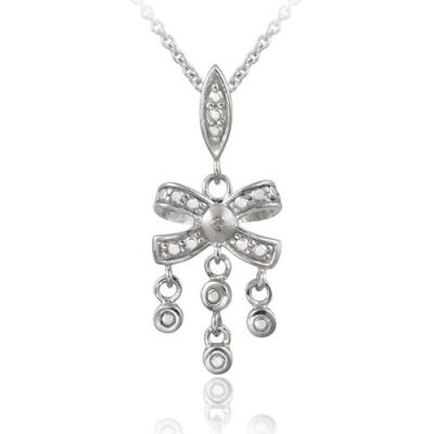 Sterling Silver Diamond Accent Bow Dangling Chandelier Necklace