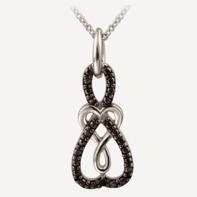 Sterling Silver Black Diamond Accent Intertwining Infinity Hearts Necklace