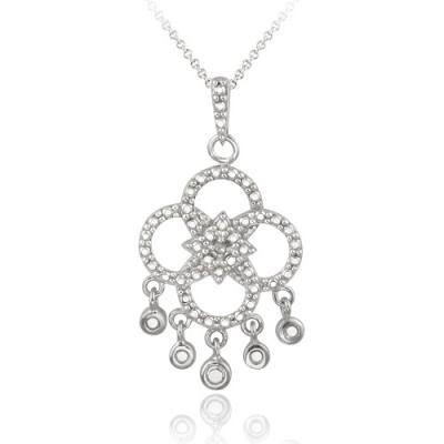 Sterling Silver Diamond Accent Dangling Flower Necklace