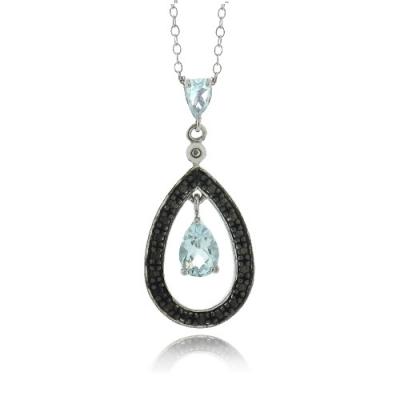Sterling Silver Blue Topaz & Black Diamond Accent Dangling Teardrop Necklace