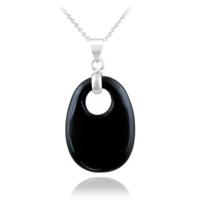 Sterling Silver Onyx Oval Necklace