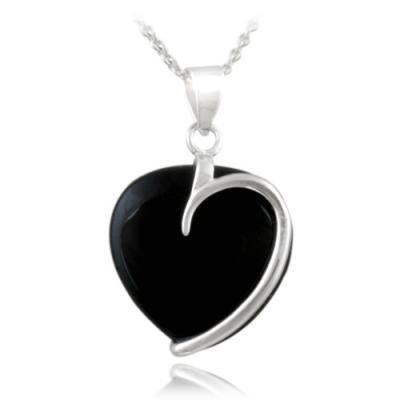 Sterling Silver Onyx Heart Necklace