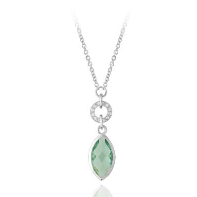Sterling Silver 8ct Caribbean Mist & Clear CZ Dangling Circle & Marquise Necklace