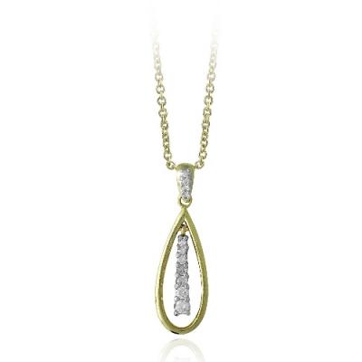 18K Gold over Sterling Silver CZ Marquise Dangle Necklace