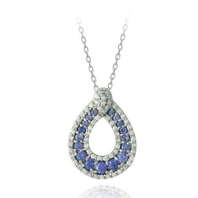Sterling Silver Tanzanite & White CZ Open Teardrop Necklace