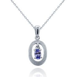 Sterling Silver Tanzanite & Diamond Accent Dangling Oval Necklace