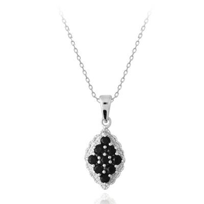 Sterling Silver Sapphire & Diamond Accent Textured Diamond-Shape Necklace