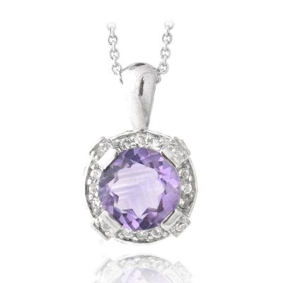 Sterling Silver 2.75ct TGW Amethyst & White Topaz Round Necklace