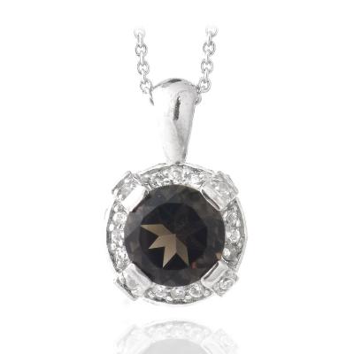 Sterling Silver 3.4ct TGW Smokey Quartz & White Topaz Round Necklace