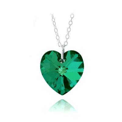 Sterling Silver Emerald Swarovski Elements Heart Necklace