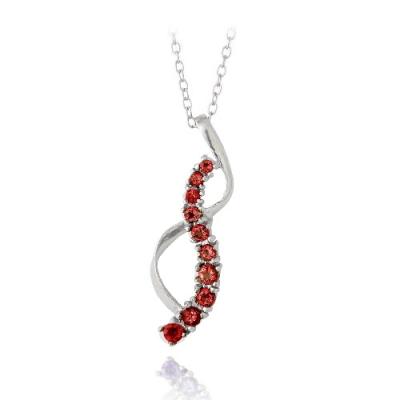 Sterling Silver Garnet Journey Ribbon Necklace