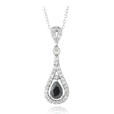 Sterling Silver Black & Clear CZ Teardrop Drop Necklace