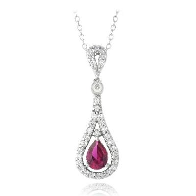 Sterling Silver Created Ruby & CZ Teardrop Necklace