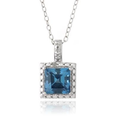 Sterling Silver 1.3ct London Blue Topaz & Diamond Accent Square Necklace