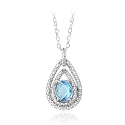 Sterling Silver 1.5ct Swiss Blue Topaz & Diamond Accent Double Teardrop Necklace