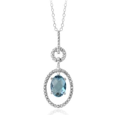 Sterling Silver 1.5ct London Blue Topaz & Diamond Accent Oval & Round Necklace