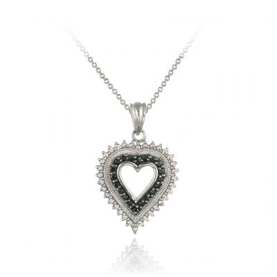 Sterling Silver 1/5ct Black Diamond Open Heart Necklace