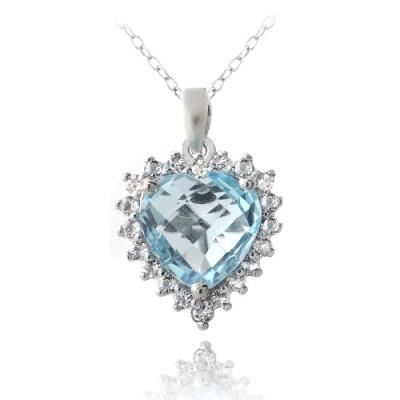 Sterling Silver 4.5ct Blue & White Topaz Heart Pendant