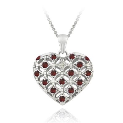 Sterling Silver Garnet & Diamond Accent Heart Locket Necklace