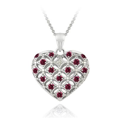 Sterling Silver Created Ruby & Diamond Accent Heart Locket Necklace