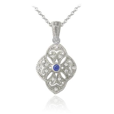 Sterling Silver Blue & Clear CZ Filligree Flower Necklace