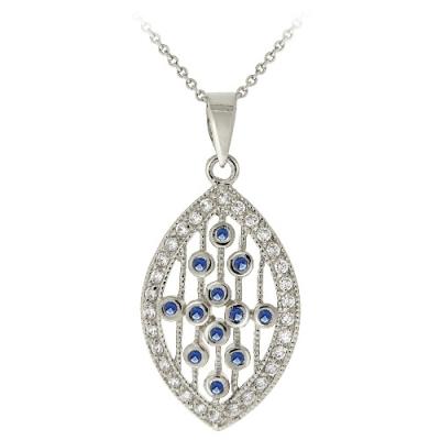 Sterling Silver Blue & Clear CZ Marquise Necklace