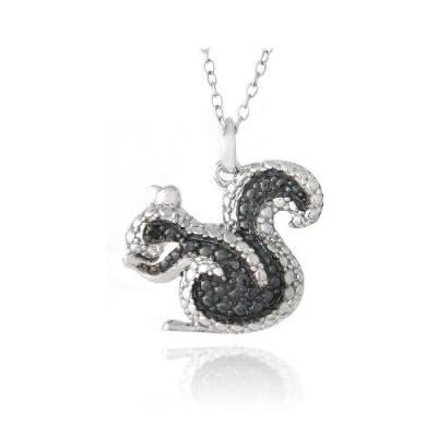 Sterling Silver Black Diamond Accent Squirrel Necklace