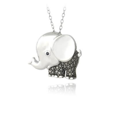 Sterling Silver Black Diamond Accent Elephant Necklace