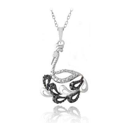 Sterling Silver Black Diamond Accent Peacock Necklace