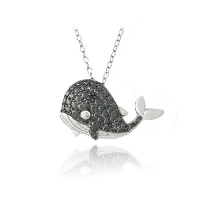 Sterling Silver Black Diamond Accent Whale Necklace