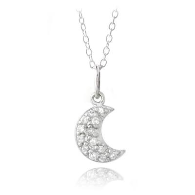 Sterling Silver CZ Moon Novelty Necklace