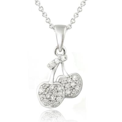 Sterling Silver CZ Double Cherries Novelty Necklace